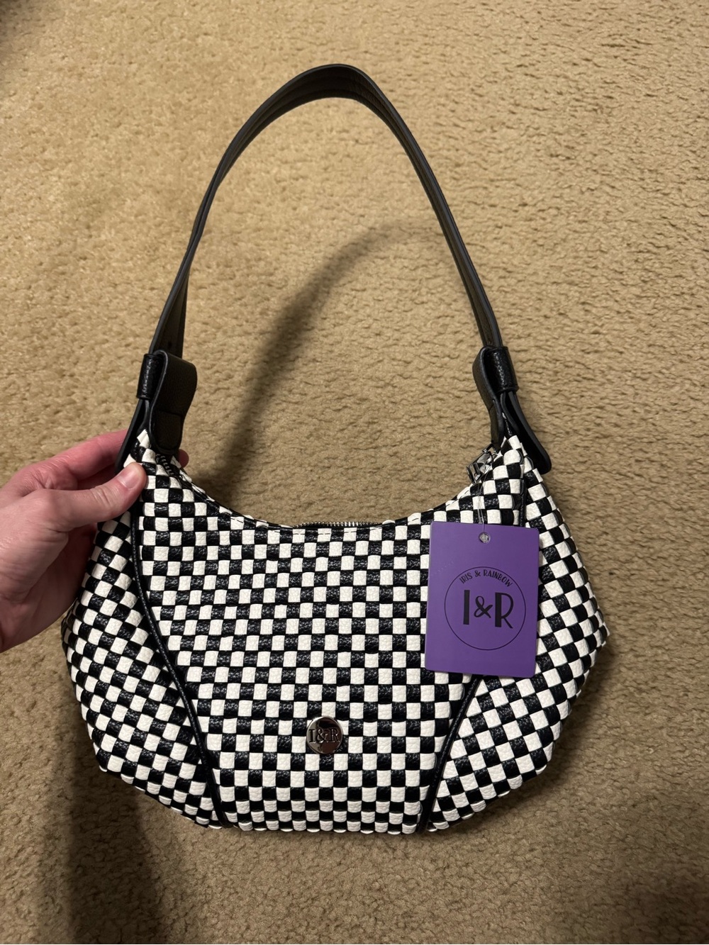I&R glow up Black & White Checkered Hobo Shoulder Bag - Picture 2 of 4